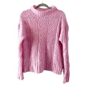 J. Crew Pink Cable Open Knit Mock Neck Dolman Sleeve Alpaca Blend Sweater S